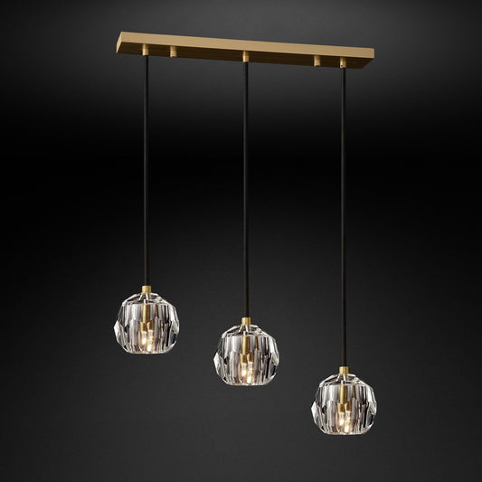 Modern Copper and Crystal Chandelier | Large Crystal Chandelier with Three Heads