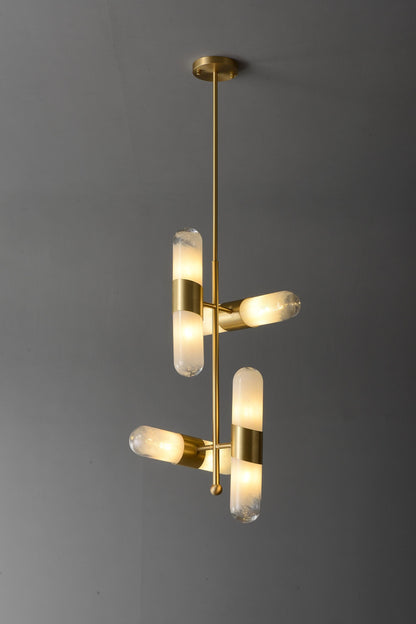 3 Vintage and Modern Brass Frame Glass Chandelier | Luxury Copper Hanging Light Fixture with Antique Mid-Century Design