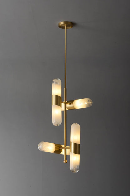 3 Vintage and Modern Brass Frame Glass Chandelier | Luxury Copper Hanging Light Fixture with Antique Mid-Century Design