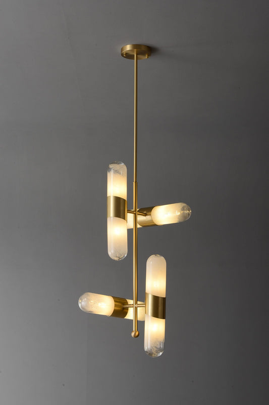 3 Vintage and Modern Brass Frame Glass Chandelier | Luxury Copper Hanging Light Fixture with Antique Mid-Century Design