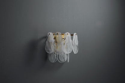 Handcrafted Gold and Bronze Wall Lamp Clear Light Cloud, Iron Frame Handmade Glass Shade