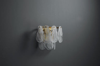 Handcrafted Gold and Bronze Wall Lamp Clear Light Cloud, Iron Frame Handmade Glass Shade