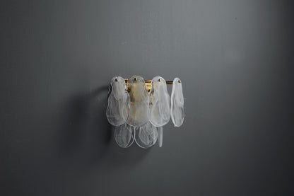 Handcrafted Gold and Bronze Wall Lamp Clear Light Cloud, Iron Frame Handmade Glass Shade