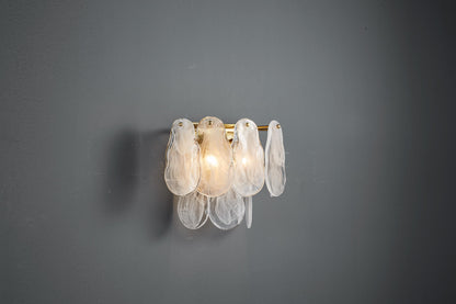Handcrafted Gold and Bronze Wall Lamp Clear Light Cloud, Iron Frame Handmade Glass Shade