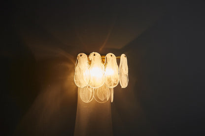 Handcrafted Gold and Bronze Wall Lamp Clear Light Cloud, Iron Frame Handmade Glass Shade