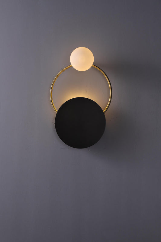 Mid-Century Wall Lamp with Brass Lamp Body and Glass Lamp Shade – Black + Copper Finish