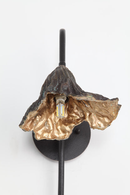 Vintage Copper, Iron, and Glass Wall Lamp – Elegant Brass Sconce for Timeless Interiors