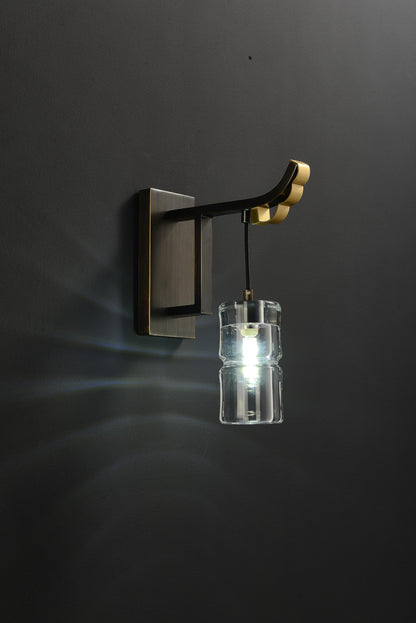 Art Deco Bronze Brushed Wall Light | Copper and Crystal Wall Lamp with Elegant Design