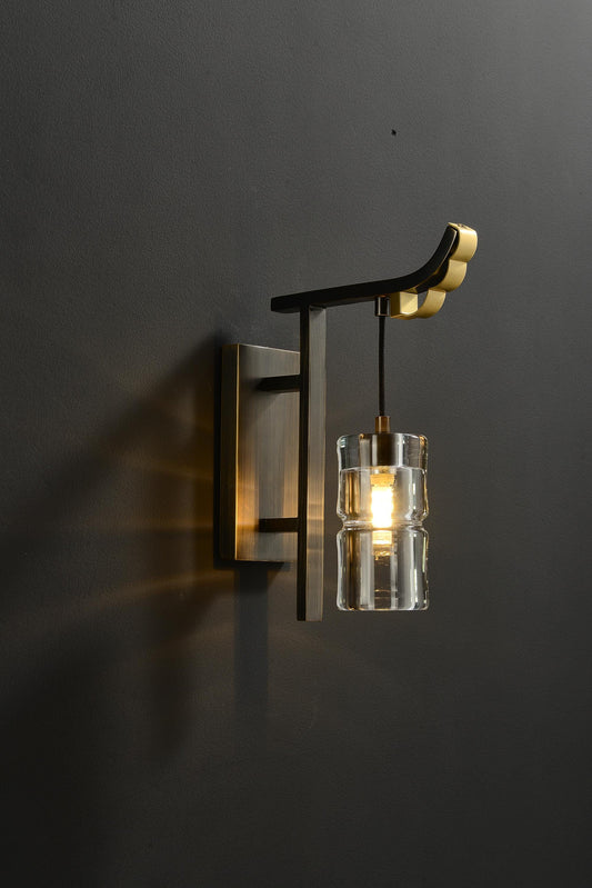 Sophisticated Copper and Crystal Wall Lighting  | Bronze Brushed Wall Lamp with Modern Art Deco Flair