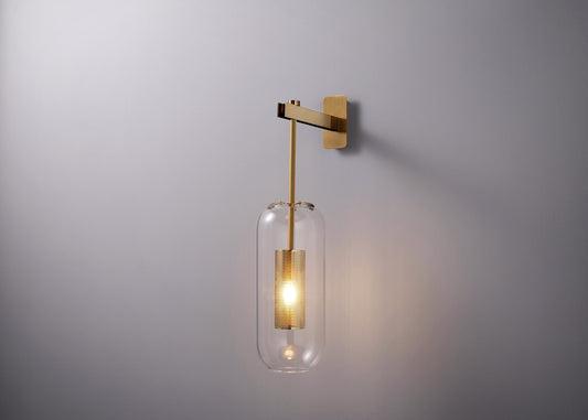 Modern Iron Wall Light with Glass Shade | Black and Copper Wall Lamp |  Industrial Style and Art Deco Fusion