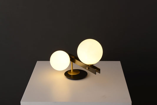 Chic Copper Black Table Lamp - Modern Glass and Copper Desk Lighting, Designer Industrial Style