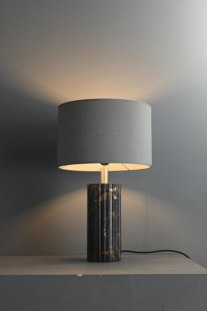 Black Marble Base Table Lamp with Cloth Shade | Luxury Designer Piece for Living Room