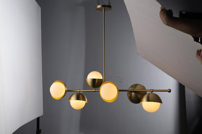 6-Globe Luxury Copper and Glass Chandelier | Mid-Century Modern, Industrial Style Statement Lighting with Contemporary Copper Finish
