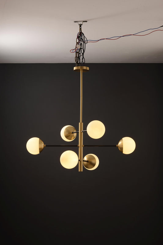 10-Globe Modern Copper and Black Chandelier | Mid-Century, Industrial Style Statement Lighting with Dual-Finish Copper and Glass Globes