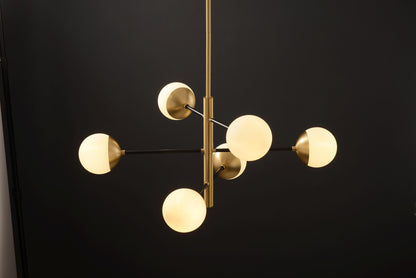 10-Globe Modern Copper and Black Chandelier | Mid-Century, Industrial Style Statement Lighting with Dual-Finish Copper and Glass Globes