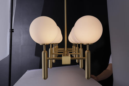 6 Light Custom Globes Copper and Glass Chandelier | A Unique Mid-Century Modern Statement with Vintage Industrial Style
