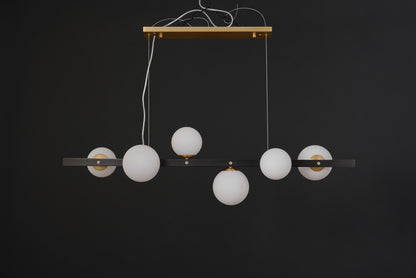 6-Light Vintage Design Copper and Glass Globe Chandelier |  Copper and Black Light Fixture for Industrial Style Lighting