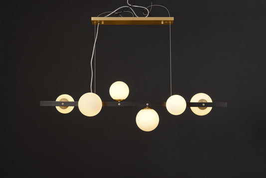 6-Light Vintage Design Copper and Glass Globe Chandelier |  Copper and Black Light Fixture for Industrial Style Lighting