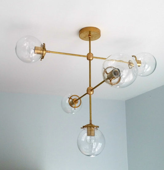 Modern Brass 5 Globes Chandelier Fixture