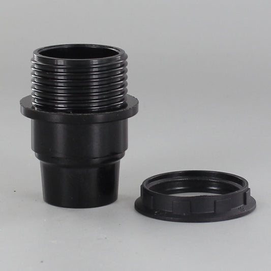 E-12 BLACK CANDELABRA BASE PHENOLIC THREADED SOCKET WITH SHOULDER AND RING