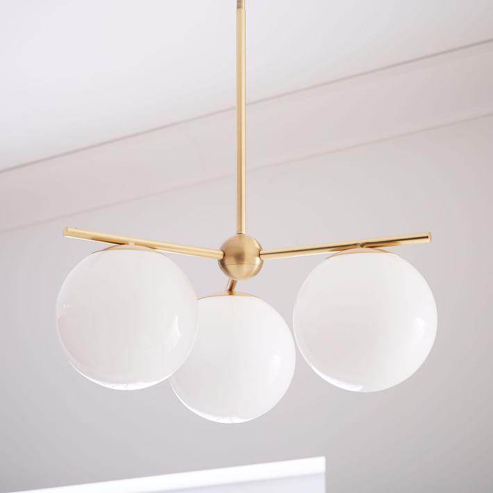 Modern Brass 3 Glass Sphere Globe Chandelier
