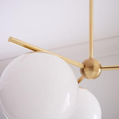 Modern Brass 3 Glass Sphere Globe Chandelier