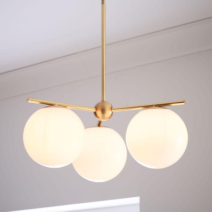 Modern Brass 3 Glass Sphere Globe Chandelier