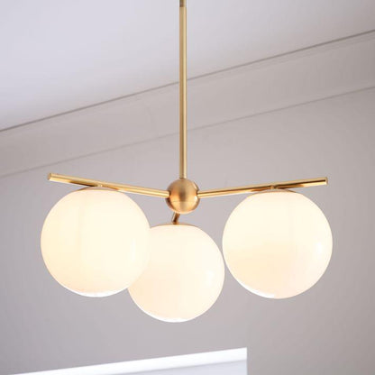 Modern Brass 3 Glass Sphere Globe Chandelier