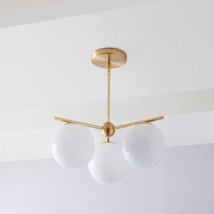Modern Brass 3 Glass Sphere Globe Chandelier