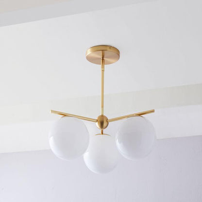 Modern Brass 3 Glass Sphere Globe Chandelier