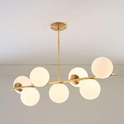Sphere + Stem 7-Light Brass Chandelier + Semi-Flushmount