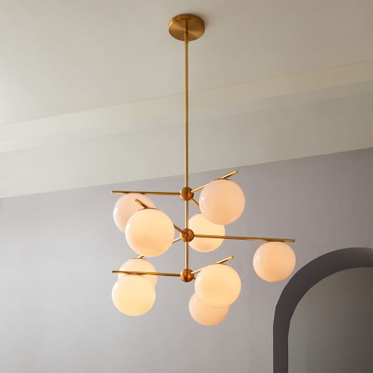 Modern Brass 9 Light Sphere Globe Chandelier 34"D