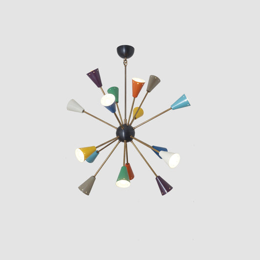 Stilnovo Multi Color Mid Century Italian Brass Sputnik Chandelier