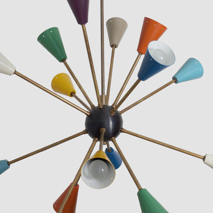 Stilnovo Multi Color Mid Century Italian Brass Sputnik Chandelier